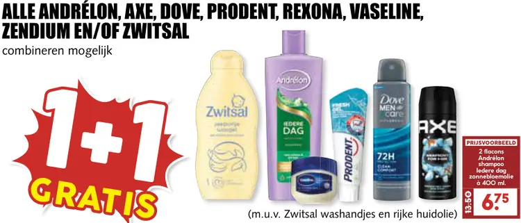 Aanbieding: Alle Andrélon, Axe, Dove, Prodent, Rexona, Vaseline, Zendium en/of Zwitsal