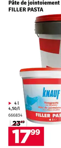 Offre: Pâte de jointoiement FILLER PASTA