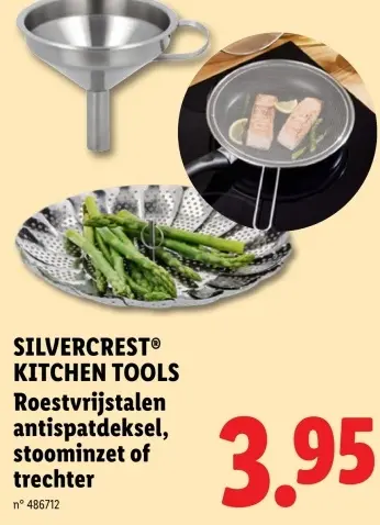 Aanbieding: Roestvrijstalen antispatdeksel, stoominzet of trechter