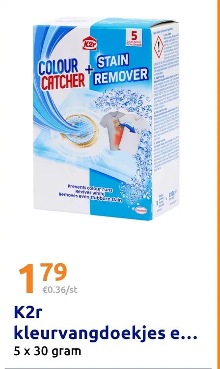 Aanbieding: K2r kleurvangdoekjes en vlekverwijderaar