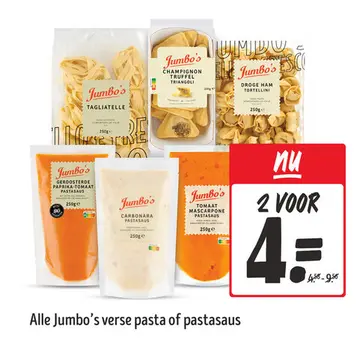 Aanbieding: Jumbo's verse pasta of pastasaus