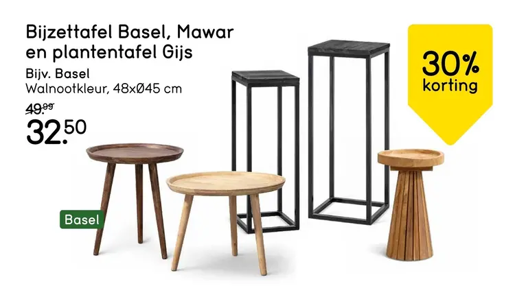 Aanbieding: Bijzettafel Basel, Mawar en plantentafel Gijs