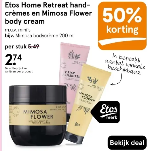 Aanbieding: Etos Home Retreat handcrèmes en Mimosa Flower body Cream