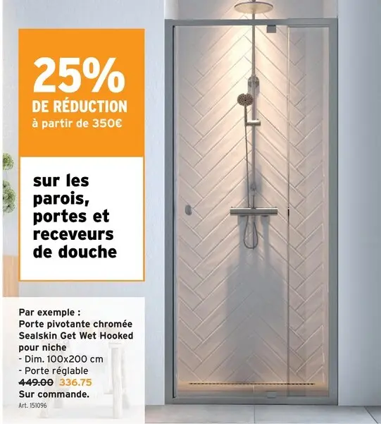 Offre: Porte pivotante chromée pour niche