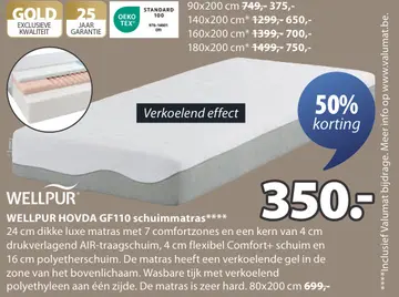Aanbieding: WELLPUR HOVDA GF110 schuimmatras