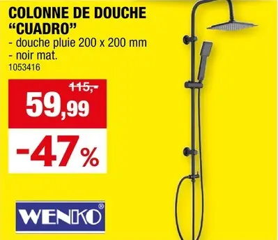 Offre: Wenko Cuadro set de douche noir mat