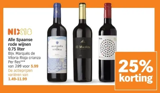 Aanbieding: Alle Spaanse rode wijnen 0.75 liter