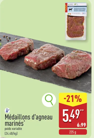 Offre: Médaillons d'agneau marinés
