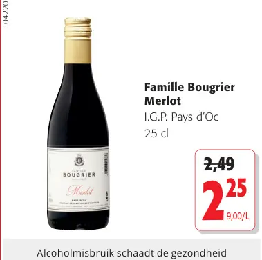 Promotie: Famille Bougrier Merlot I.G.P. Pays d'Oc