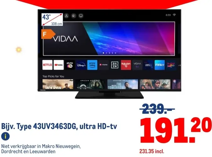 Aanbieding: Type 43UV3463DG, ultra HD-tv