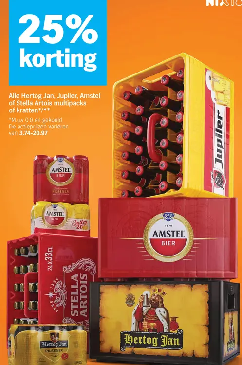 Aanbieding: Hertog Jan, Jupiler, Amstel of Stella Artois 