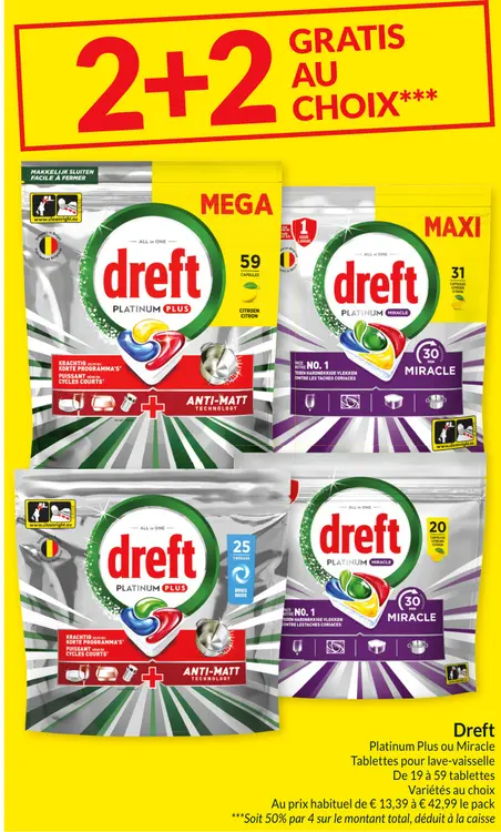 Offre: Dreft Platinum Plus ou Miracle Tablettes pour lave-vaisselle
