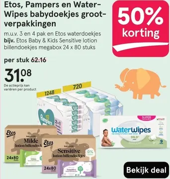 Aanbieding: Etos, Pampers en Water-Wipes babydoekjes groo