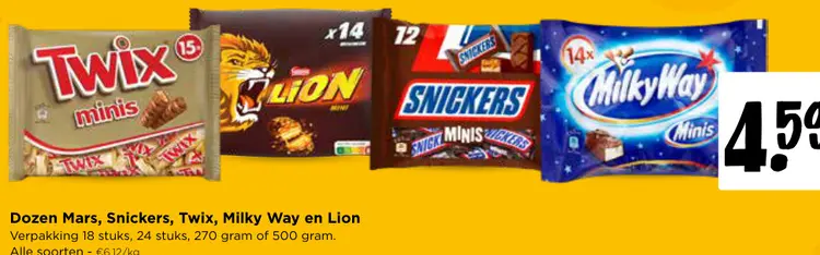 Promotie: Dozen Mars, Snickers, Twix, Milky Way en Lion