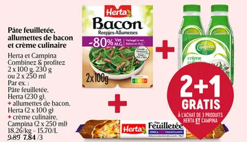 Offre: Pâte feuilletée, allumettes de bacon et crème culinaire