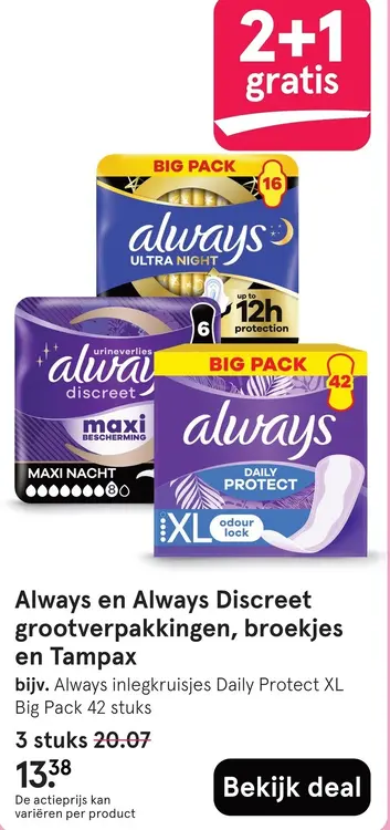 Aanbieding: Always en Always Discreet grootverpakkingen, 