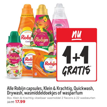 Aanbieding: Robijn capsules, Klein & Krachtig, Quickwash, Drywash, wasmiddeldoekjes of wasparfum