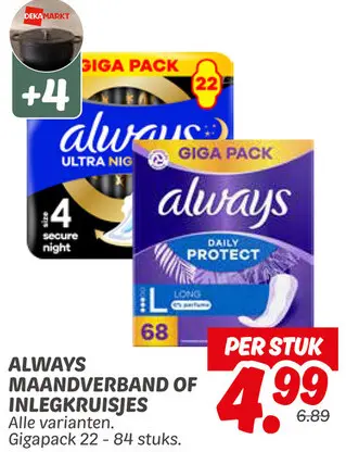 Aanbieding: Always maandverband of inlegkruisjes