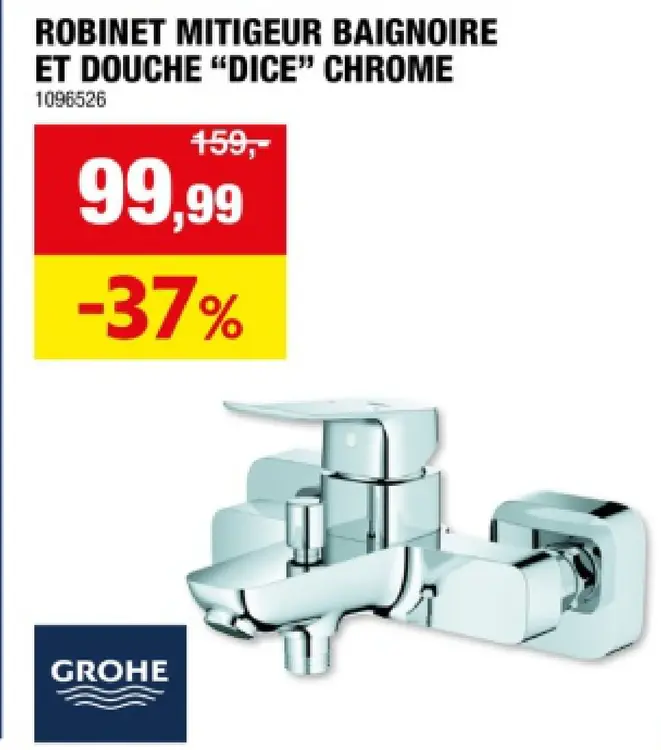 Offre: Robinet mitigeur baignoire et douche "dice" chrome