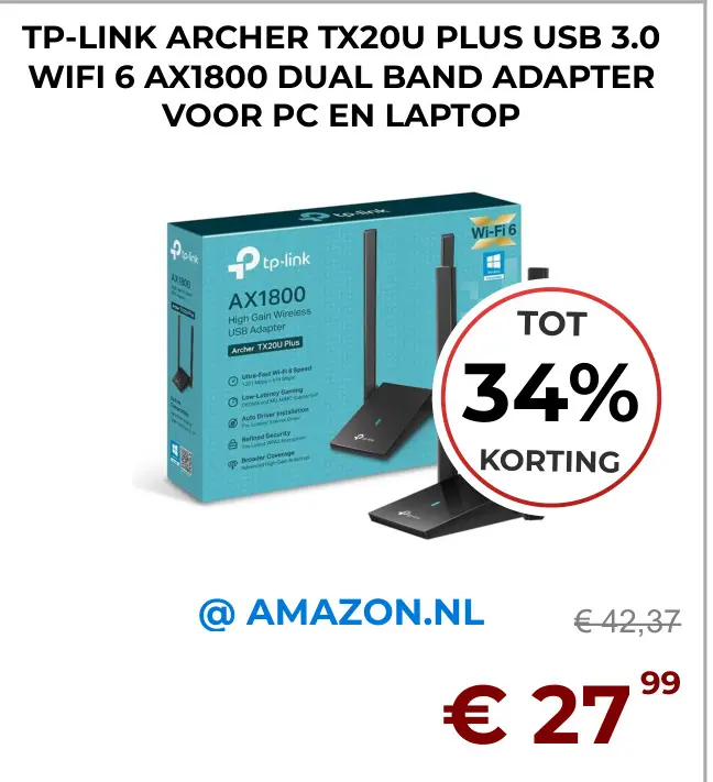 Aanbieding: Archer tx20u plus usb 3.0 wifi 6 ax1800 dual 