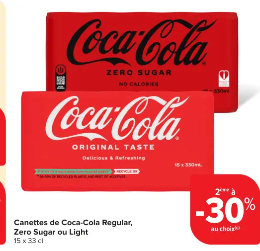 Offre: Canettes de Coca-Cola Regular, Zero Sugar ou Light