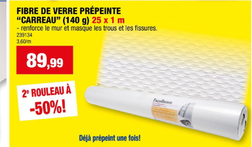 Offre: FIBRE DE VERRE PRÉPEINTE "CARREAU"