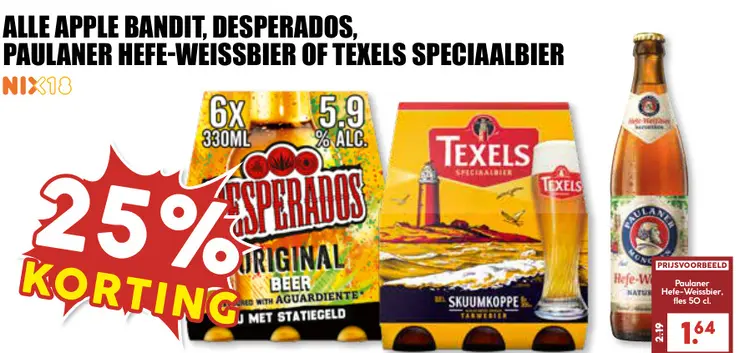Aanbieding: Apple Bandit, Desperados, Paulaner Hefe-Weiss