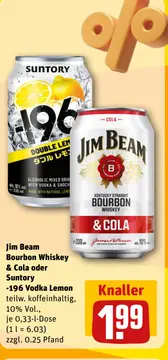 Aanbieding: Jim Beam Bourbon Whiskey & Cola oder Suntory