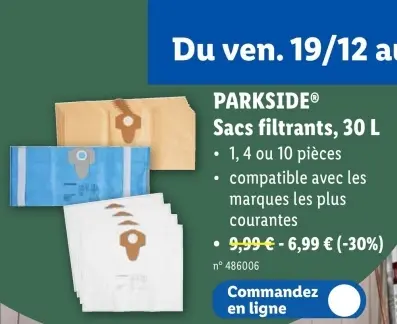 Offre: Sacs filtrants