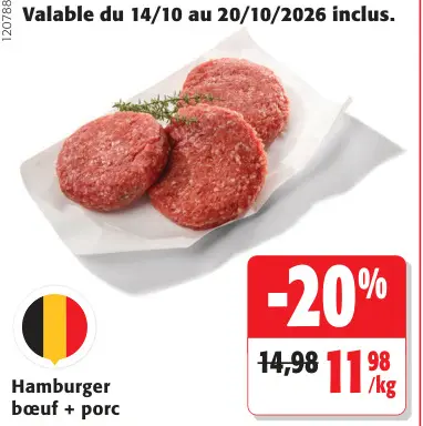Offre: Hamburger bœuf + porc