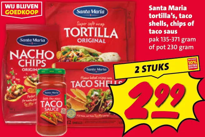 Aanbieding: Tortilla's, taco shells, chips of taco saus