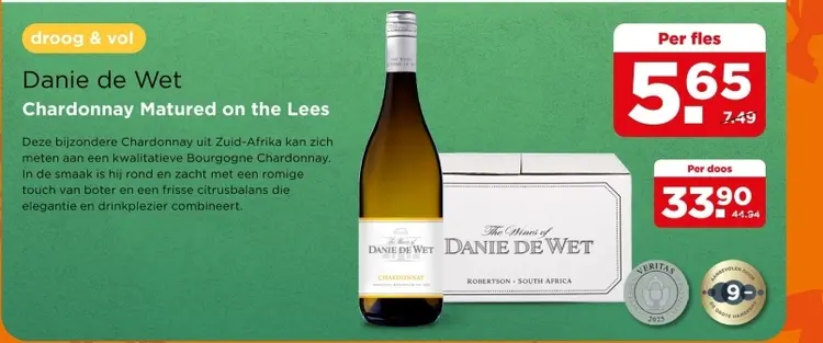 Aanbieding: Danie de Wet Chardonnay Matured on the Lees