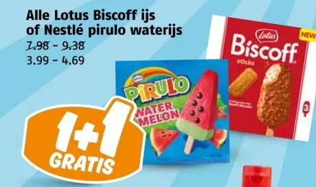 Aanbieding: Lotus Biscoff ijs of Nestlé pirulo waterijs