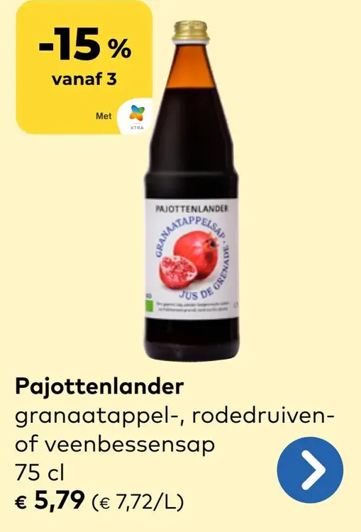 Aanbieding: granaatappel-, rodedruiven- of veenbessensap