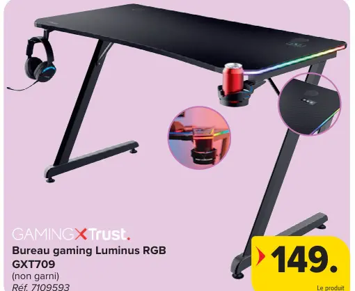 Offre: Bureau gaming Luminus RGB GXT709