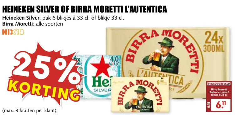 Aanbieding: Heineken Silver of Birra Moretti L'Autentica