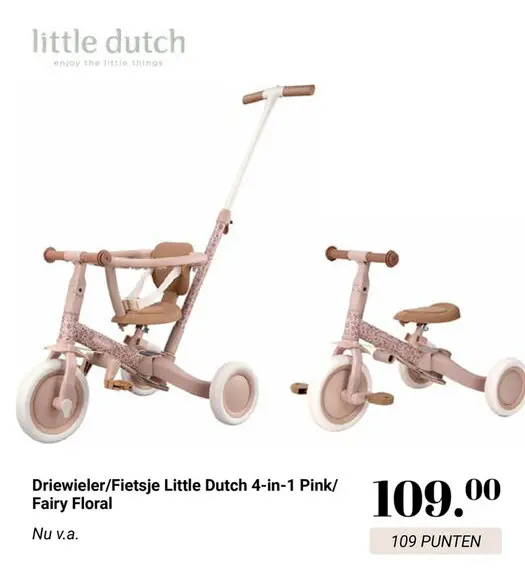 Aanbieding: Driewieler/Fietsje Little Dutch 4-in-1 Pink/ Fairy Floral