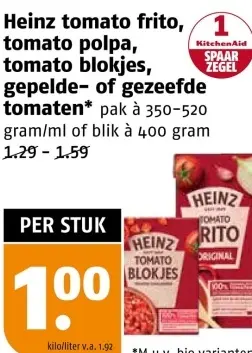 Aanbieding: Heinz tomato frito, tomato polpa, tomato blokjes, gepelde- of gezeefde tomaten