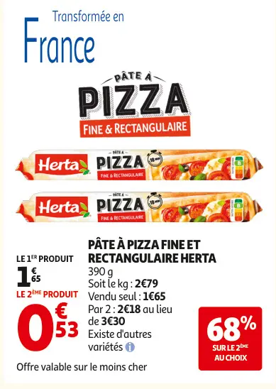 Offre: Pâte à pizza fine et rectangulaire