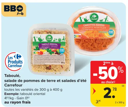 Offre: Taboulé, salade de pommes de terre et salades d'été