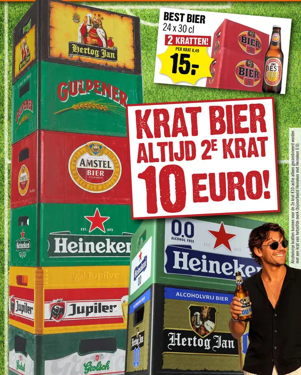 Aanbieding: Krat bier altijd 2e krat 10 euro