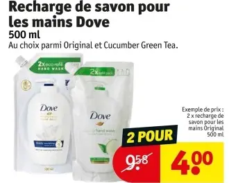 Offre: Recharge de savon pour les mains Dove
