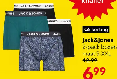 Aanbieding: Jack & Jones heren boxershorts met print 2-pack blauw groen