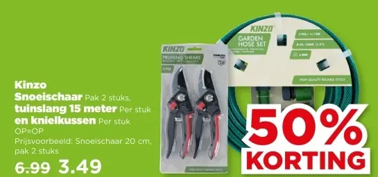 Aanbieding: Snoeischaar, tuinslang 15 meter en knielkussen