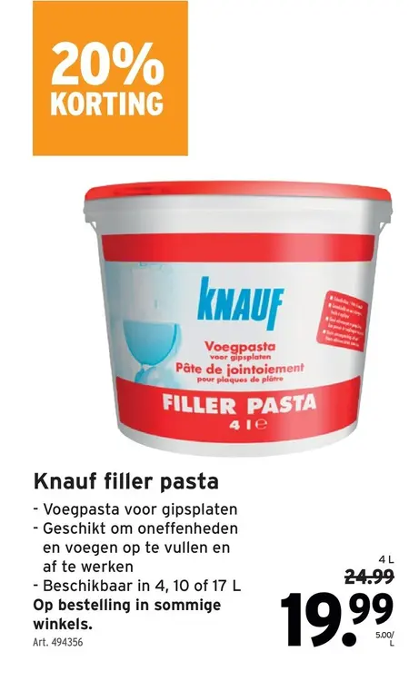 Promotie: Knauf filler pasta