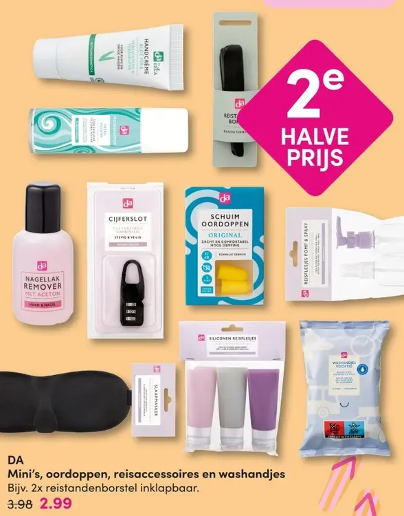 Aanbieding: Mini's, oordoppen, reisaccessoires en washandjes