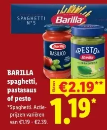 Aanbieding: spaghetti, pastasaus of pesto