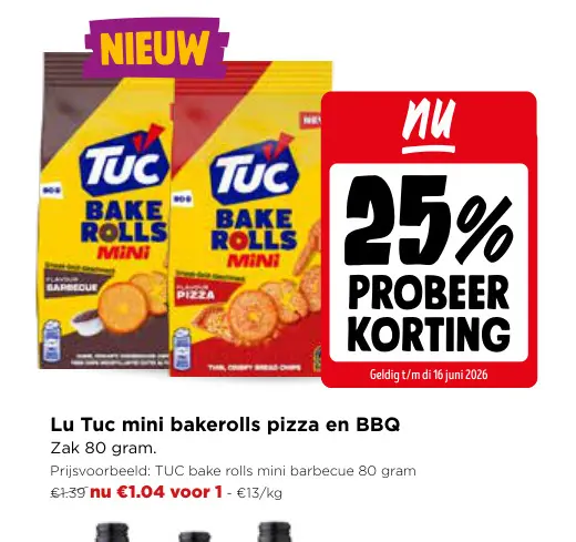 Promotie: Tuc mini bakerolls pizza en BBQ