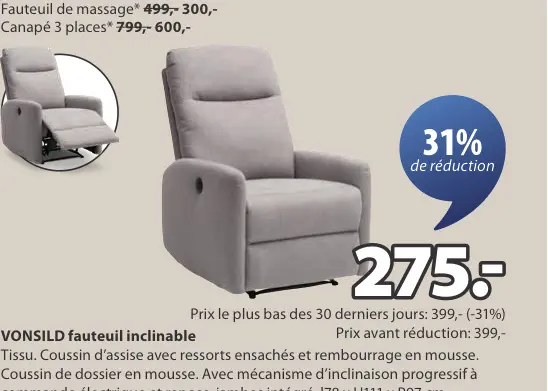 Offre: VONSILD fauteuil inclinable