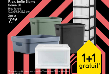 Offre: Sigma home box 9 litres - bleu foncé - 35,2x25,3x12,2 cm